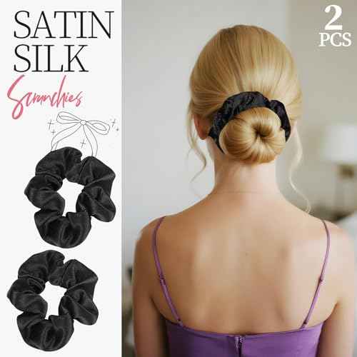 YGDZ 16PCS Black Hair Bows Set, Silky Satin Oversized Bow for Women, Large, Medium, Small Ribbon Bows, Black Hair Scrunchies, Hair Accessories