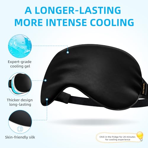 FACEMOON Cooling & Heating Gel Sleep Mask - 2 Pack, Weighted Eye Mask, Eye cover for Dark Circles, Reusable Ice&Warm Compress Sleeping Mask for Women Men, Yoga, Travel, Airplane (Black, Black)