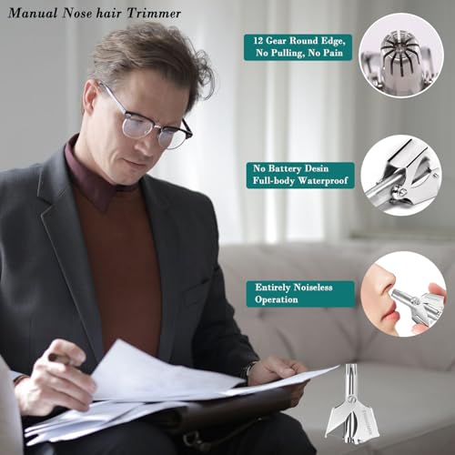 Nose & Ear Hair Trimmer - Professional Grooming Tool for Men and Women - No Pain, No Pulling - Waterproof & Portable-Great Gift for Men & Women,Easy to Wash and Store (Manual SK018)