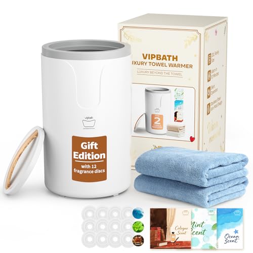 20L Luxury Towel Warmer Gift-Ready Box, Dual Heat, 30/60/90 Min Presets, Stainless Steel Interior, Tip-Over Auto Shut-Off, Includes 12 Fragrance Discs, Perfect Spa Gift for Home & Bathroom