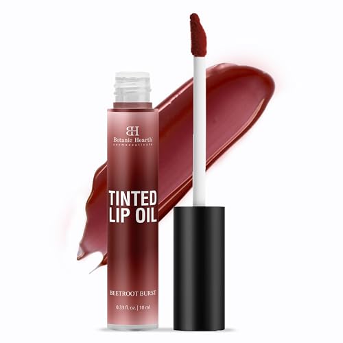 Botanic Hearth Tinted Lip Oil | Moisturizing Lip Gloss Oil For Dry Lips | Deep Red Gloss | Lightweight & Non Greasy | 0.3Fl Oz