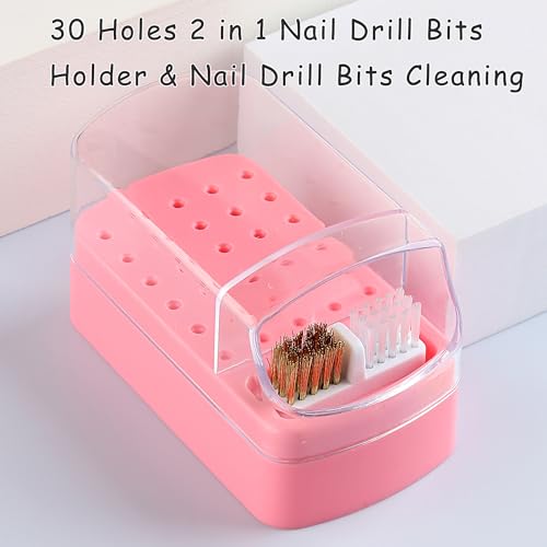 Nail Drill Bit Holder & Cleaner with 30 Holes Storage Box