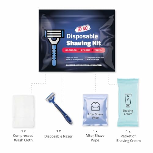 On-the-Go Shaving Kit ? Disposable Razor, Shaving Cream, Washcloth & Aftershave Wipe ? Travel Friendly, Grooming Essentials for Hygiene when on the Go - Black (3)