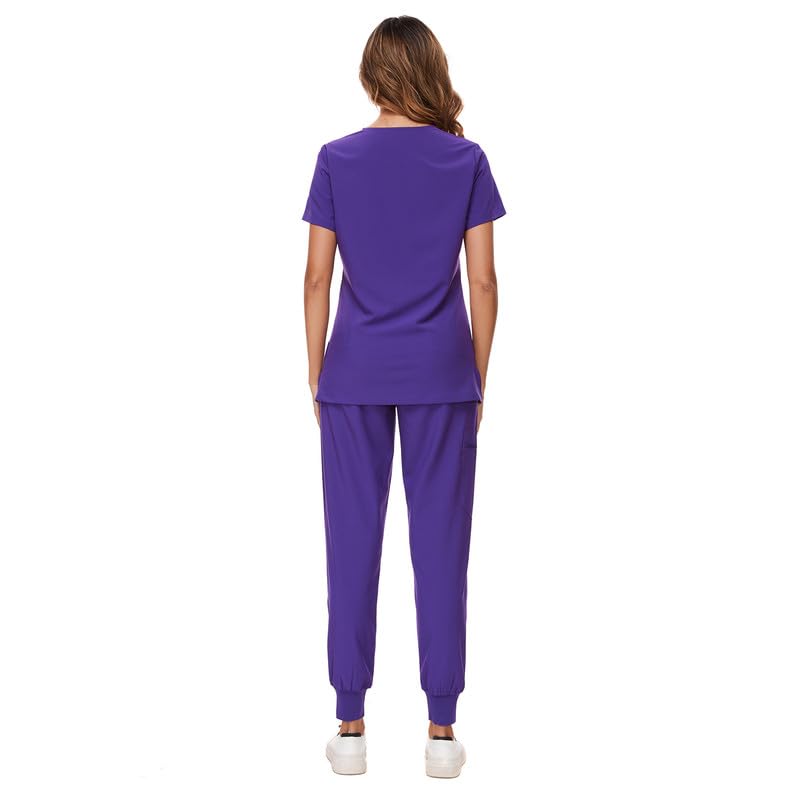 COZYFIT Scrubs for Women Set - Stretch V-Neck Scrub Top & Jogger Pant with 8 Pockets, Yoga Waistband, Anti Wrinkle, Slim Fit Women Scrubs