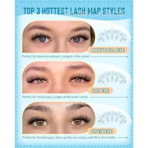 Wispy Lash Clusters Natural Eyelash Clusters 180Pcs Cluster Eyelash Extensions C Curled Cluster Lashes DIY Individual Lashes Soft Eye Lash Extension with Ultra-thin Band, 10-16MM