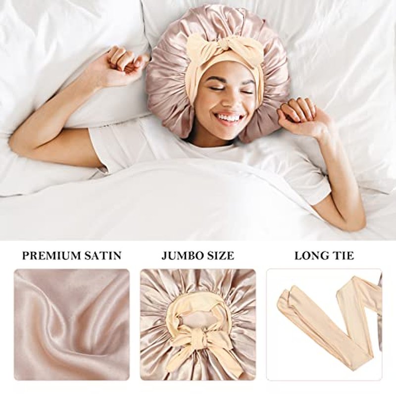 3Pcs Satin Silk Bonnets for Sleeping Women - Curly Hair Jumbo Braids