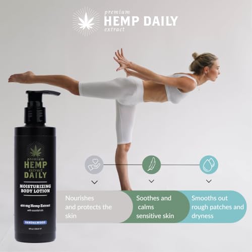 Premium Hemp Daily Ultra-Moisturizing Body Lotion - Face Moisturizer & Hand Cream - Dry Skin Care Cream with Hemp Seed & Essential Oils - Sandalwood - 8oz (Pack of 1)