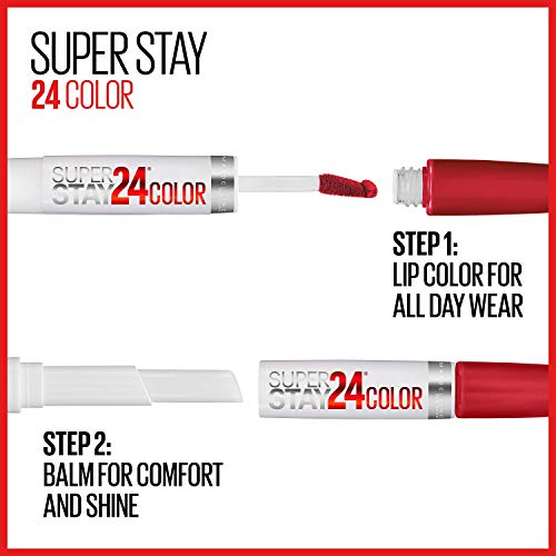 Maybelline Super Stay 24, 2-Step Liquid Lipstick Makeup, Long Lasting Highly Pigmented Color with Moisturizing Balm, Merlot Armour, Red, 1 Count