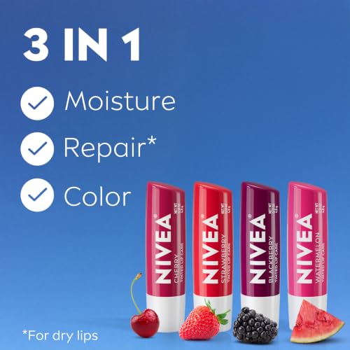 NIVEA Fruity Cuties Tinted Lip Balm Variety Pack, 4-Pack
