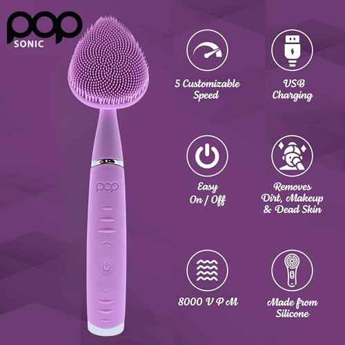 Clover Facial Cleansing Device Lavender Silicone Facial Cleaner & Exfoliator w/ 8000 Vibrations Per Minute, 5 Speeds, USB Rechargeable Face Cleaning Scrubber & Skincare Tool with Case