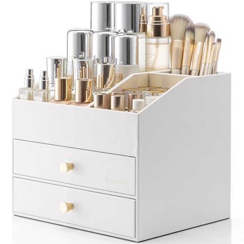 VLANDO Makeup Organizer with Drawers - Large PU Leather Cosmetic Storage