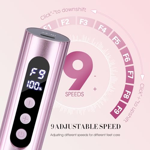 Electric Foot Callus Remover, 2 in 1 Callus Remover for Feet, 9 Adjustable Speeds with Sandpaper Disk and Nail Drill Bits, Digital Display, Rechargeable Pedicure Tools for Dead Skin(Pink)