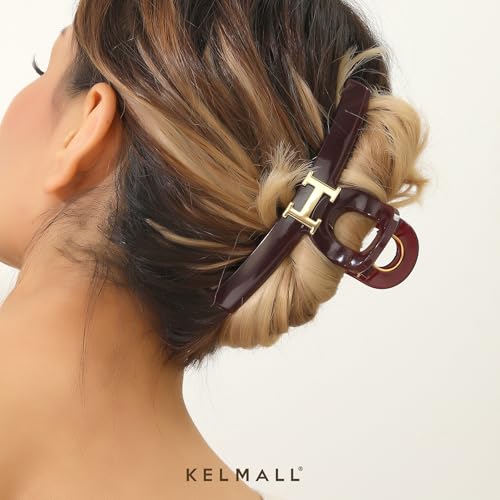 KELMALL Oversized Hair Claw Clip 5 Inch Glossy PC with Metal Accent for Thick & Thin Hair