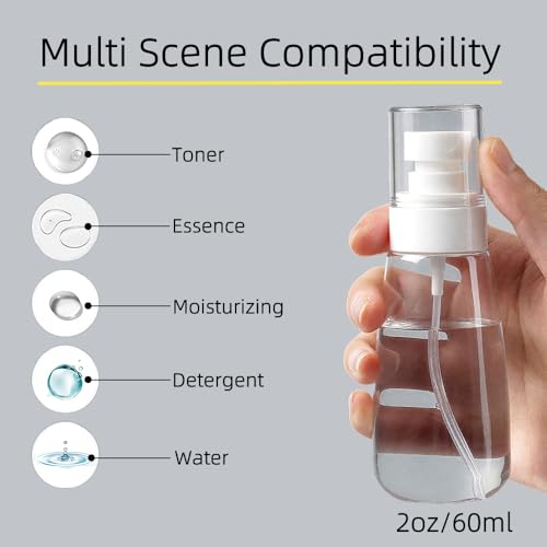 Mini Spray Bottles 2oz Set - Refillable Leak-Proof Water & Cosmetic Sprays - Multiple Colors