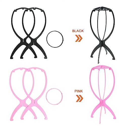 AIAIZHQH 3 Pack Wig Stand Holder, Portable Collapsible Wig Holder for Multiple Wigs, Durable Wig Stands for Women Wig Drying Stand Travel Wig Holder Stand Wigs Display Stand Tool (Black)