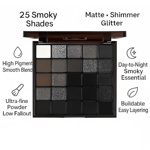 25-Color Smoky Eyeshadow Palette – Matte, Shimmer & Glitter