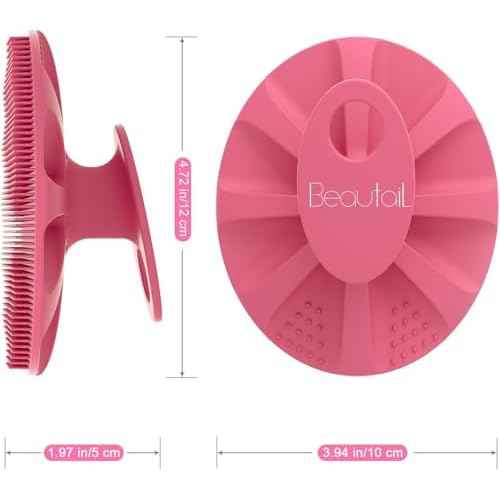 Silicone Body Scrubber 2 Pack, BEAUTAIL Shower Bath Wash Brush, Gentle Exfoliating Scrub Cleansing Loofah for Women Men Baby Sensitive Skin, Easy to Clean, Lather Nicely, More Hygienic, Pink+Blue