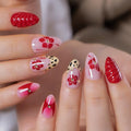 CurvLife Crimson Blossom Red Almond Press-On Nails - Soft Gel, Long-Lasting, Reusable