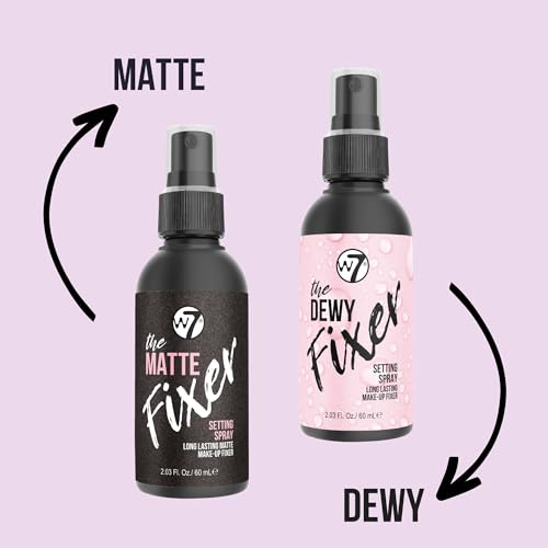 W7 The Fixer Duo - Makeup Setting Spray 2Pcs Set - Dewy & Matte Finishes For Fixing Professional Makeup