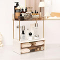 Elegant 2-Tier 2-Drawer Bathroom Countertop Organizer, Multi-Purpose Makeup & Skincare Organizer, Champagne Gold
