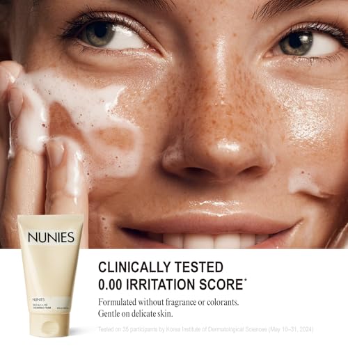 NUNIES Mild Alkaline Cleansing Foam ? Daily Korean Face Wash for Sensitive Skin | Cream-to-Foam Lather | Deep Cleanser with Hyaluronic Acid & Ceramide | Fragrance-Free | 4.05 fl.oz. (120ml)