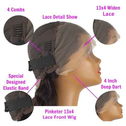 Body Wave Lace Front Wigs Human Hair 180% Density Brazilian Virgin Wig for Black Women 13x4 Middle Brown Lace Frontal Loose Wavy Wig with Baby Hair Natural Color 20in
