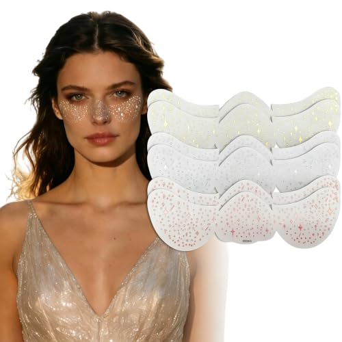 Glitter Face Tattoo Stickers - 6pc Temporary Makeup Patches (Pink, Gold, Silver)
