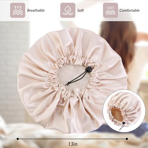 Satin Silk Sleep Bonnet for Curly Hair - Adjustable Double-Layer