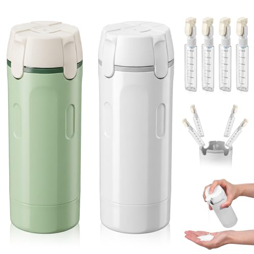 2 Pack 4-in-1 Travel Dispenser Bottles Refillable Leak-Proof Toiletry Containers