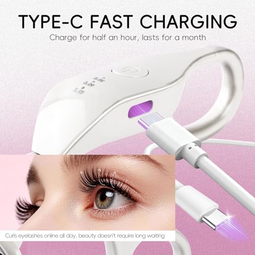 MLEN DIARY Rechargeable Heated Eyelash Curler with 3 Temperature Modes, Fast 10s Heat Up, Long-Lasting 24H Curl, Travel-Friendly, Anti-Burn Safety (White)