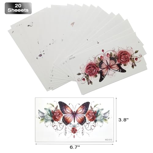 Flower Butterfly Temporary Tattoos 20 Sheets Waterproof