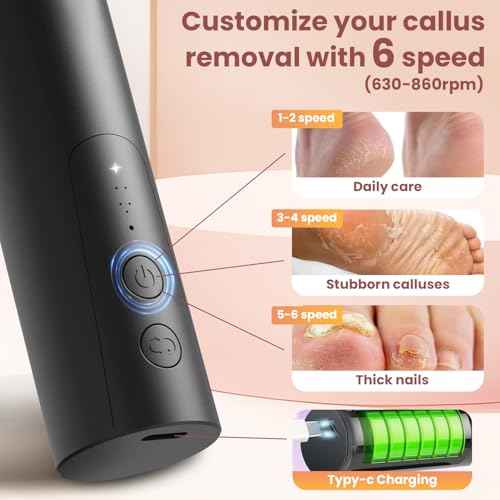 Electric Foot Callus Remover, 2 in 1 Electric Foot File Nail Grinder with 6 Speed, Rechargeable Callus Remover for Feet with 2 Mode Disc Sandpaper, Foot Sander Tool for Feet Dry Dead Skin