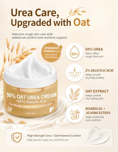 Grocerism 50% Urea Foot Cream with 2% Salicylic Acid for Dry Skin, 5.29 oz