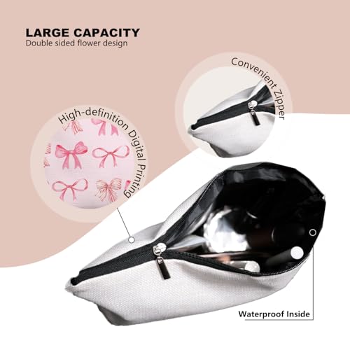 Bow Makeup Bag Make up Bag,Bow Pouch Cosmetic Bags for Women,Preppy Bow Gifts for Women Teen Girls