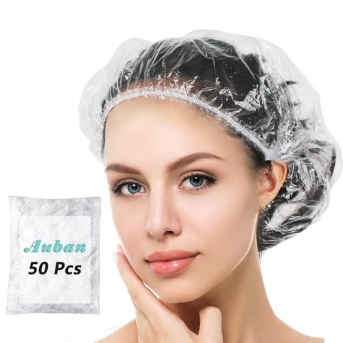 Auban 50 PCS Disposable Shower Caps 19.3" Elastic Waterproof