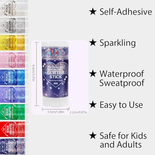Mysense Red White Blue Patriotic Glitter Stick for 4th of July