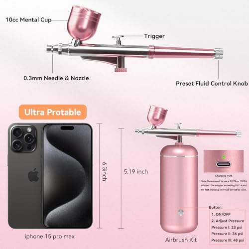 Cordless Airbrush Kit with Compressor - 0.3mm Nozzle