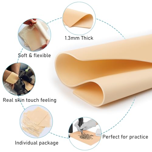 15pcs Tattoo Fake Skins - Yugui Practice Skin for Microblading Tattoo Training & Supplies (7.4"x5.6", 1.3mm Thick) Realistic Texture Beginner-Friendly Double Sides for Artists & Kits