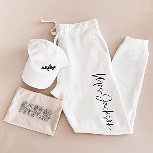 ModParty Mrs Makeup Velvet Bag | Bride Cosmetic Pouch Sparkle Letter Mrs| Bridal Shower Gift Idea Natural