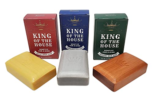 Kovot King of the House Soap Bar Gift Set – 5.3oz Moisturizing Masculine Scented Set of 6 Bars – Shaped like a Gold, Silver & Wood Bar