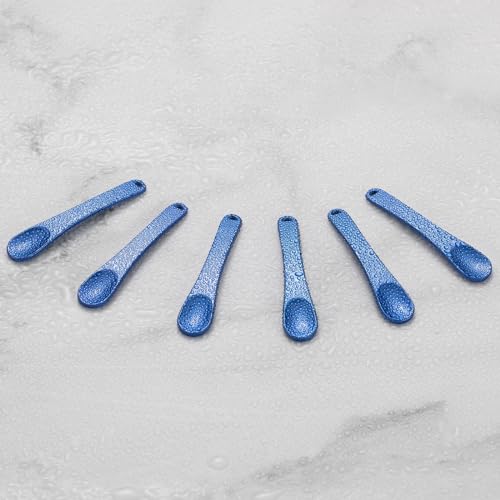 Tekson 6 Pieces Metal Cosmetic Skincare Spatula, Mini Mask facial Reusable Scoop, Makeup Beauty Spoons for Cream, Lotions, Moisturizers(Blue)