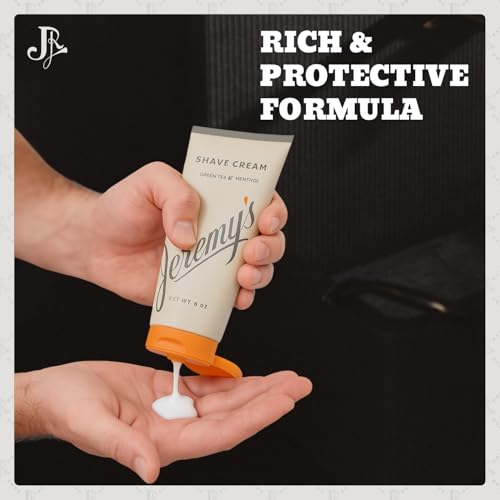 Jeremy¡¯s Razors Shaving Cream for Men - All Natural Shave Cream With Green Tea & Menthol - Rich Lather For Face, Body, Head, Travel, Sensitive Skin & Razor Burn - Men's Grooming (Made in USA, 6 Fl Oz)
