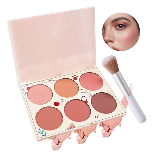 6-Color Blush & Contour Palette with Highlighter and Brush