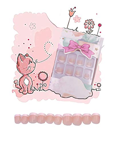 MISUD Kids Press-On Nails with White French Tips - 24 pcs