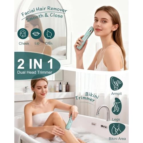 Electri Razors for Women, 2 in 1 Personal Groomer Kit Bikini Trimmer for Women Painless Lady Shaver for Face, Bikini, Underarm, Legs, Arms Waterproof, USB Rechargeable Facial Hair Trimmer