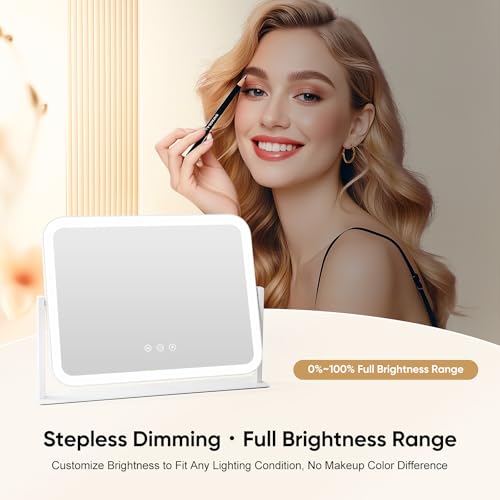 Vanity Mirror with LED Lights, 17.4x13.5 Inch Professional Makeup Mirror, 3 Color Modes & Adjustable Brightness, 5X Magnifying Mirror, Smart Touch Control, 360¡Æ Rotation