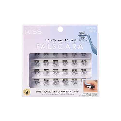 KISS Falscara DIY Eyelash Extension Lengthening Wisps - Featherlight Synthetic Reusable Artificial Eyelashes Multipack of 24 Mini Lash Clusters for that Authentic Eyelash Extension Look