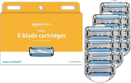 Amazon Basics 5-Blade Men's Razor Refill Cartridges with Trimmer, 12-Pack