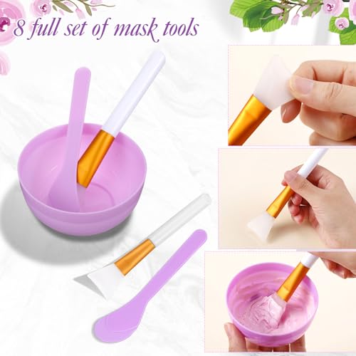 8 Set Spa Party Supplies 8 Heart Shaped Mirrors 8 Silicone Face Mask Brushes 8 Face Mask Mixing Bowl 8 Headband 8 Spa Facial Towel 8 Heart Dish Bowls for Sleepover Slumber Party (Purple)