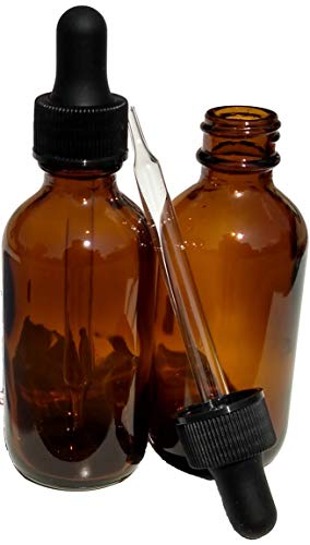 Amber Glass Dropper Bottles 2oz - Pack of 2 w/ Glass Droppers